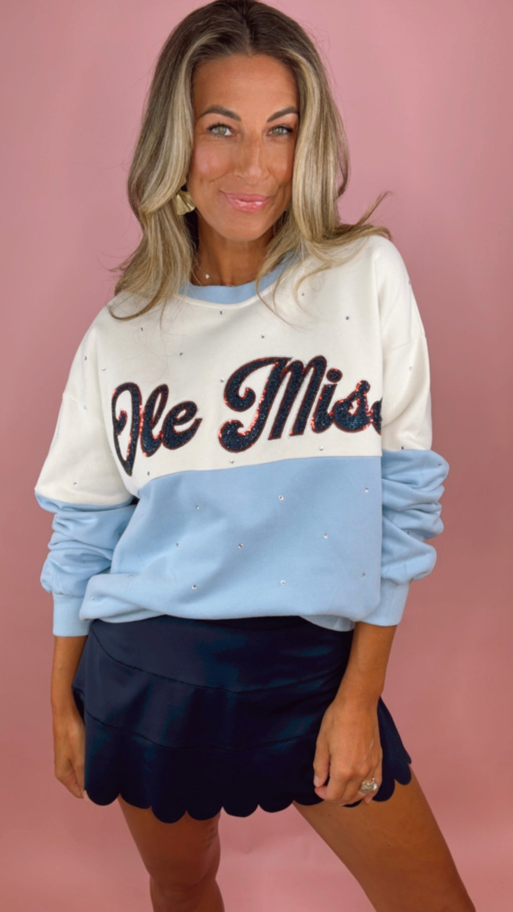 Queen of Sparkles Ole Miss Pastel Two Tone Sweatshirt (1 MEDIUM)
