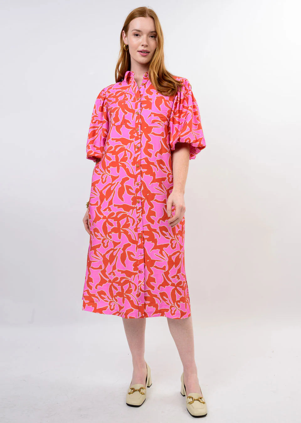 Ivy Jane Midi Pouf Sleeve Shirt Dress