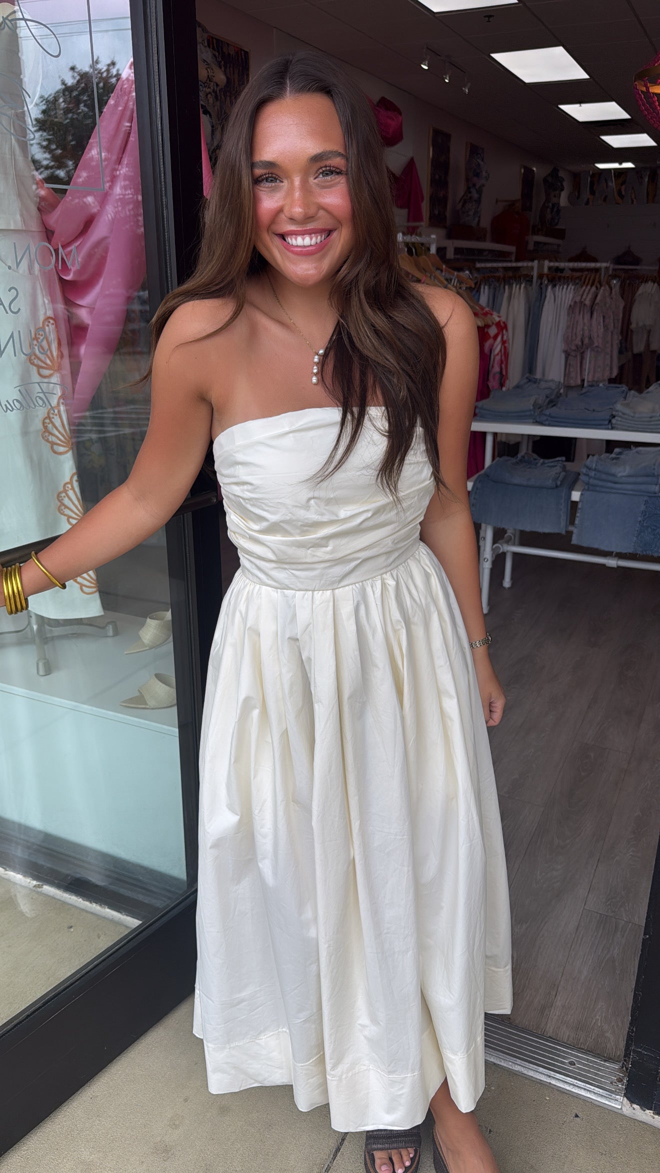Butter Shirring Detailed Sleeveless Midi Dress