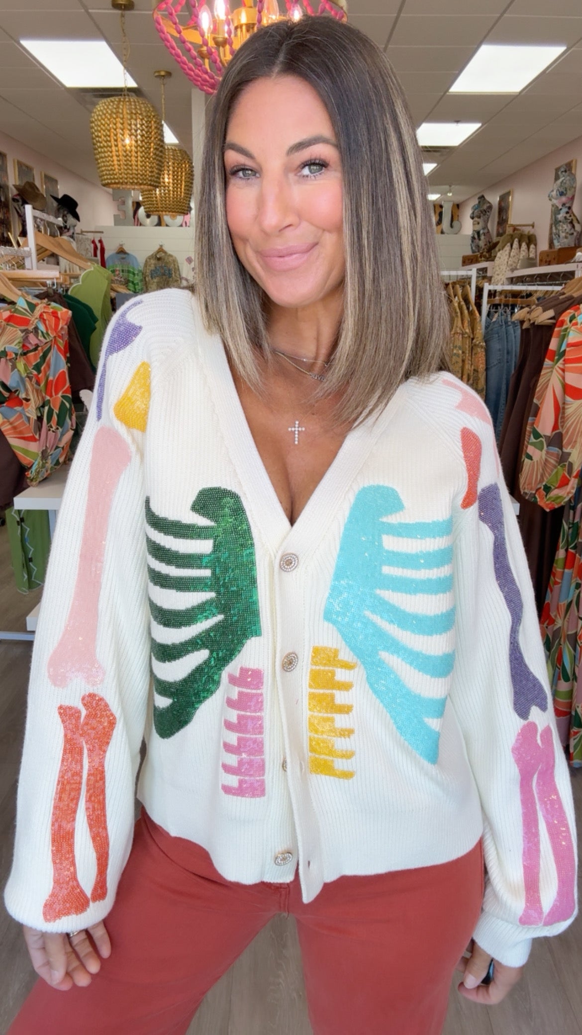Queen of Sparkles | Multi-Color Bone Skeleton Cardigan