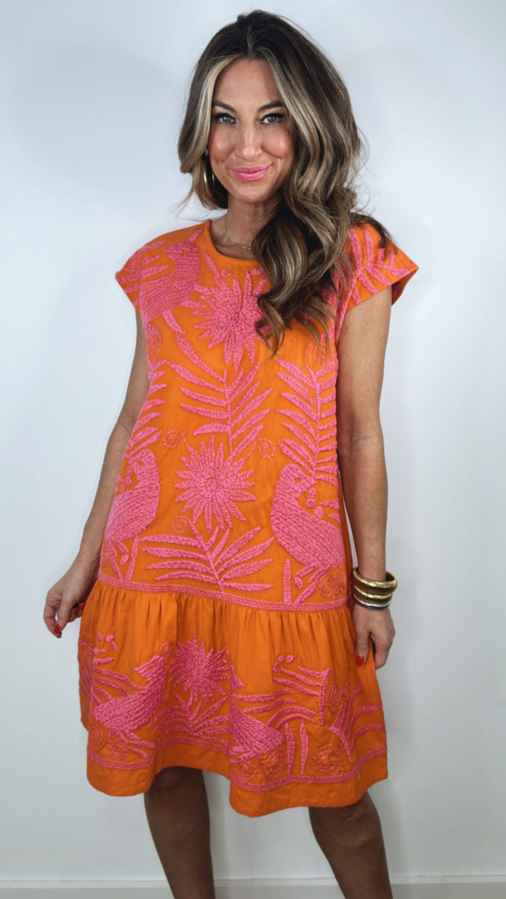 Sister Mary Gaby Tangerine Embroidered Dress (M/L)