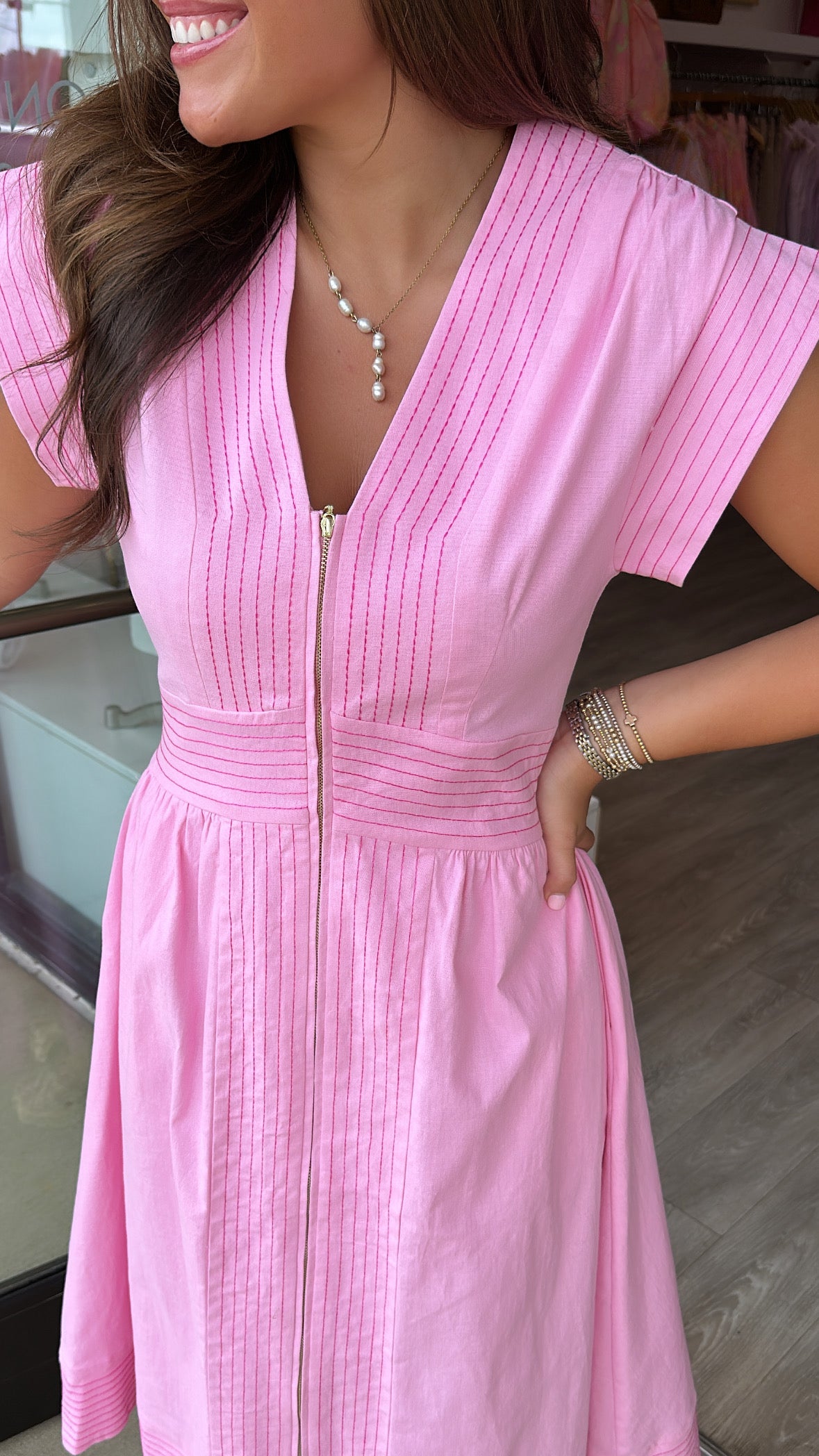 THML | Pink Short SLv Zip Up Dress (1 XS)