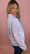 Queen of Sparkles Lavender Mock Neck Dancing Skeleton Sweatshirt