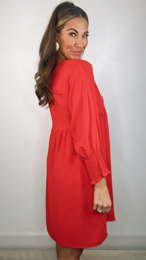 Ivy Jane Red Shirred Sleeve Dress