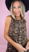 Karlie: Leopard + Vintage Gold Button Dress