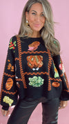Queen of Sparkles Black Checkered Thanksgiving Icon Sweater