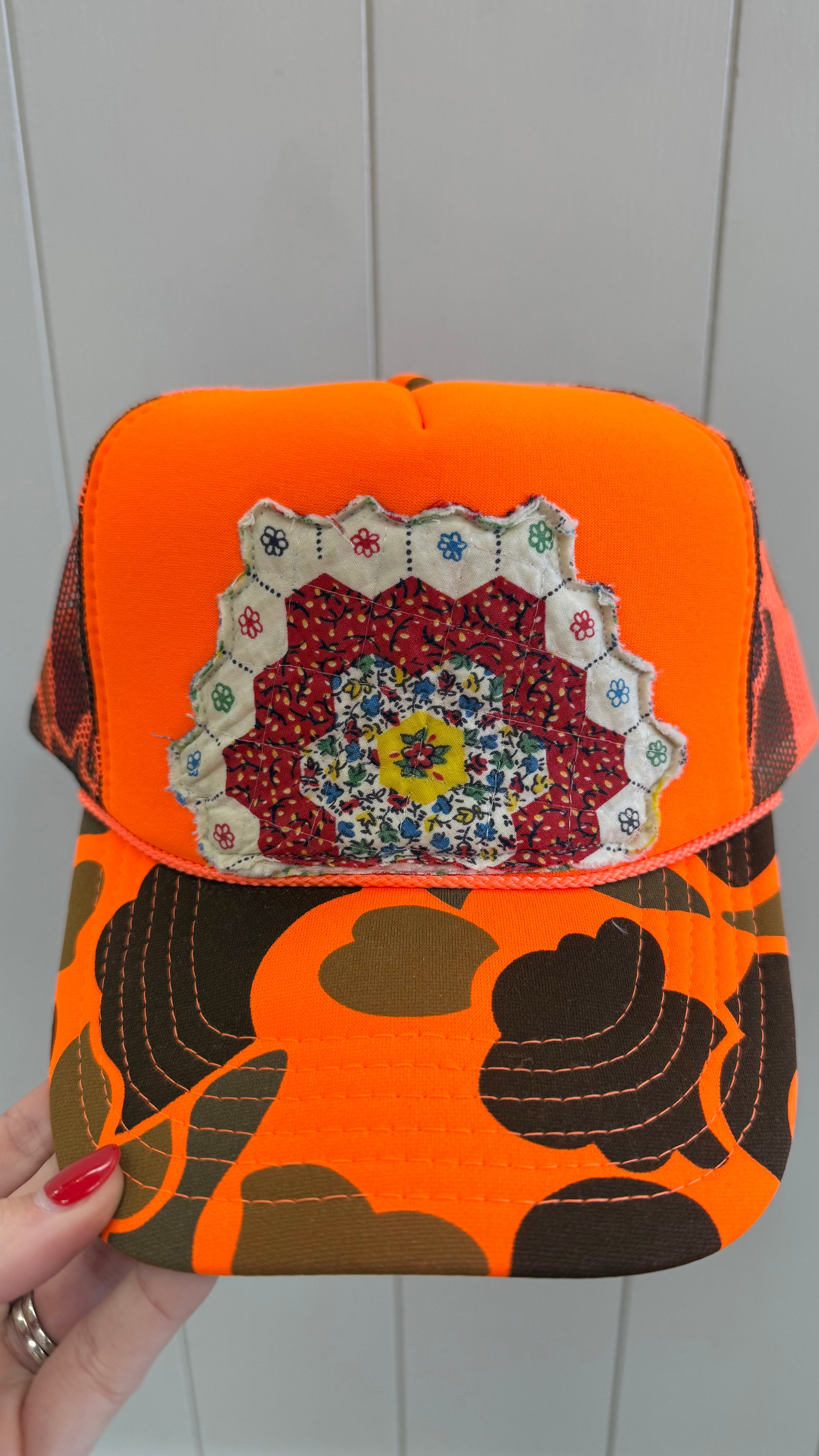 Orange Camo Floral Quilted Trucker Hat (1 LEFT)