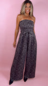 Grey Suede Strapless Belted Jumpsuit