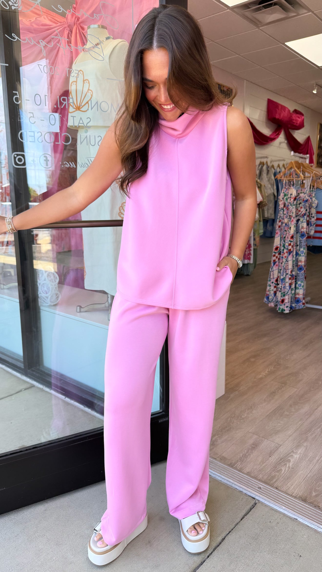 Karlie | Pink Solid Scuba Mock Set