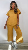 Gold Textured Short Sleeve and Cropped Pants Set