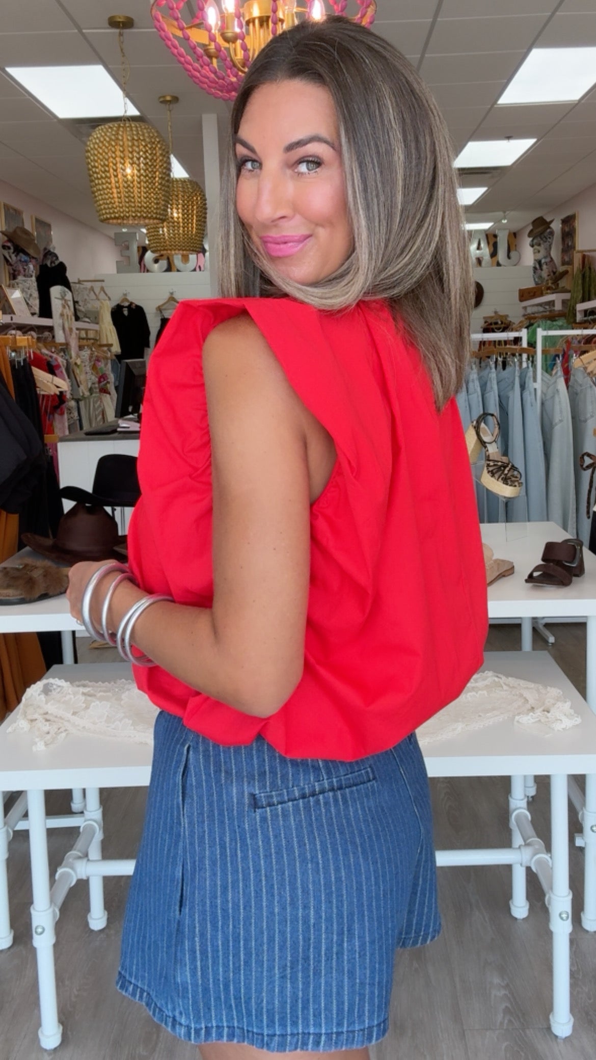 Karlie | Red Poplin Bubble Top (1 SMALL)
