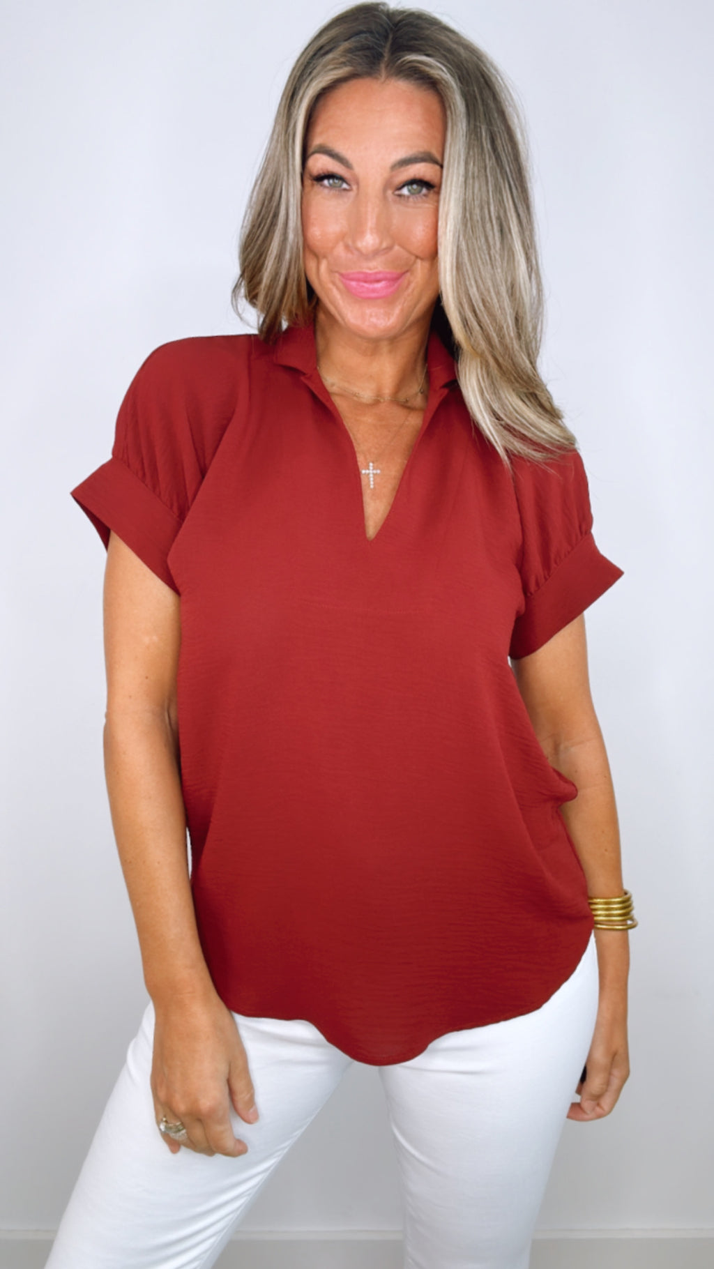 Ivy Jane Maroon Popover Collar Top (SM)