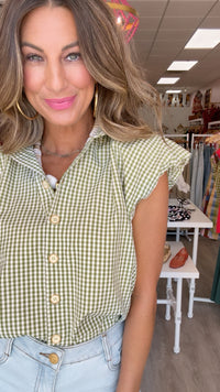 Karlie | Citrine Check Bubble Sleeve Button Top (1 LARGE)