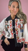 Queen of Sparkles Black Trim Collar Nutcracker & Candy Cane Button Up Cardigan