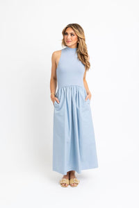 Karlie | Blue Solid Mock Maxi Dress