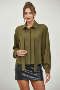 Olive Detail Tie Blouse
