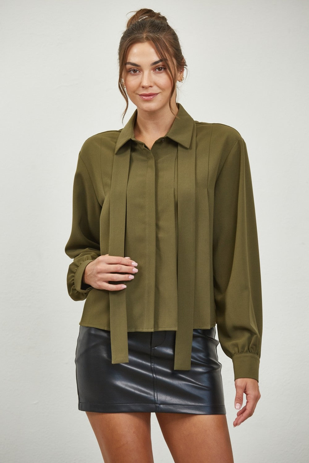 Olive Detail Tie Blouse