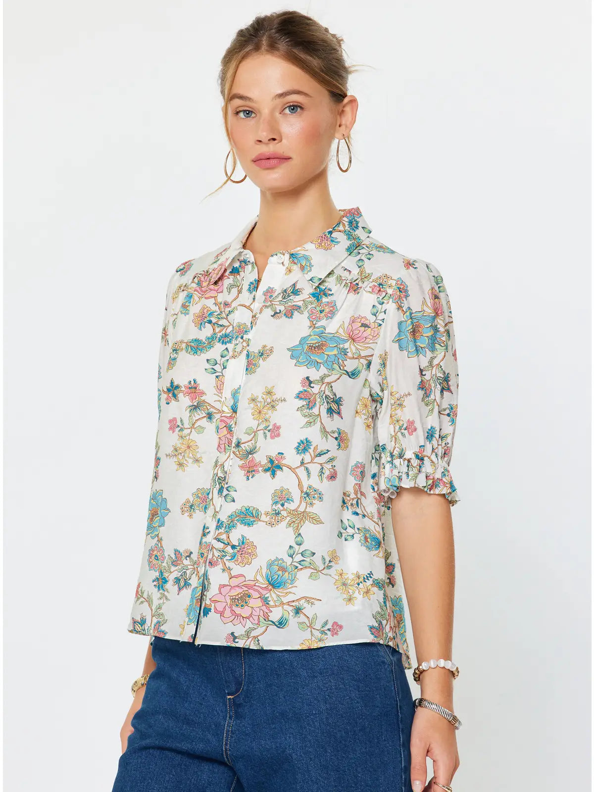 Current Air Floral Printed Button-Down Blouse
