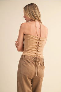 Beige Western Floral Corset Top (1 SMALL)