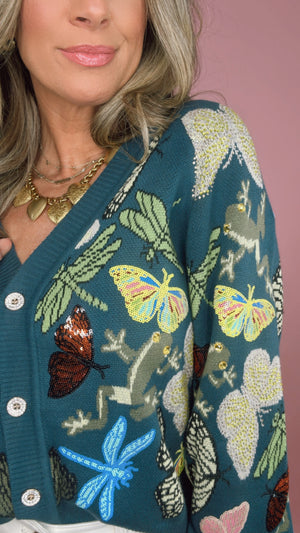 Queen of Sparkles Butterfly, Dragonfly + Frog Cardigan