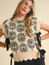 Black Floral Mock Neck Sweater Vest (1 MEDIUM)
