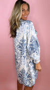 One Size Blue Paisley Bow Front Dress
