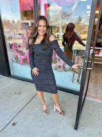 FRNCH Amii Grey Lace Off-Shoulder BodyCon Dress