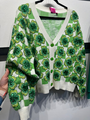 Queen of Sparkles Check Shamrock Cardigan