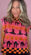 Queen of Sparkles Halloween Checkered Trim Sweater Top (1 LARGE)
