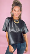 FRNCH Black Bazin Leather Top