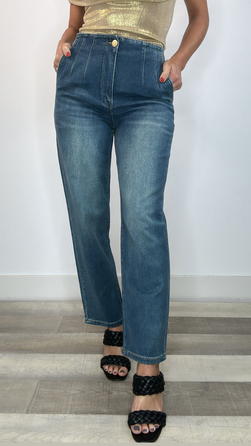 Kut Fay High Rise Ankle Straight Elastic Back Denim in Joyfully