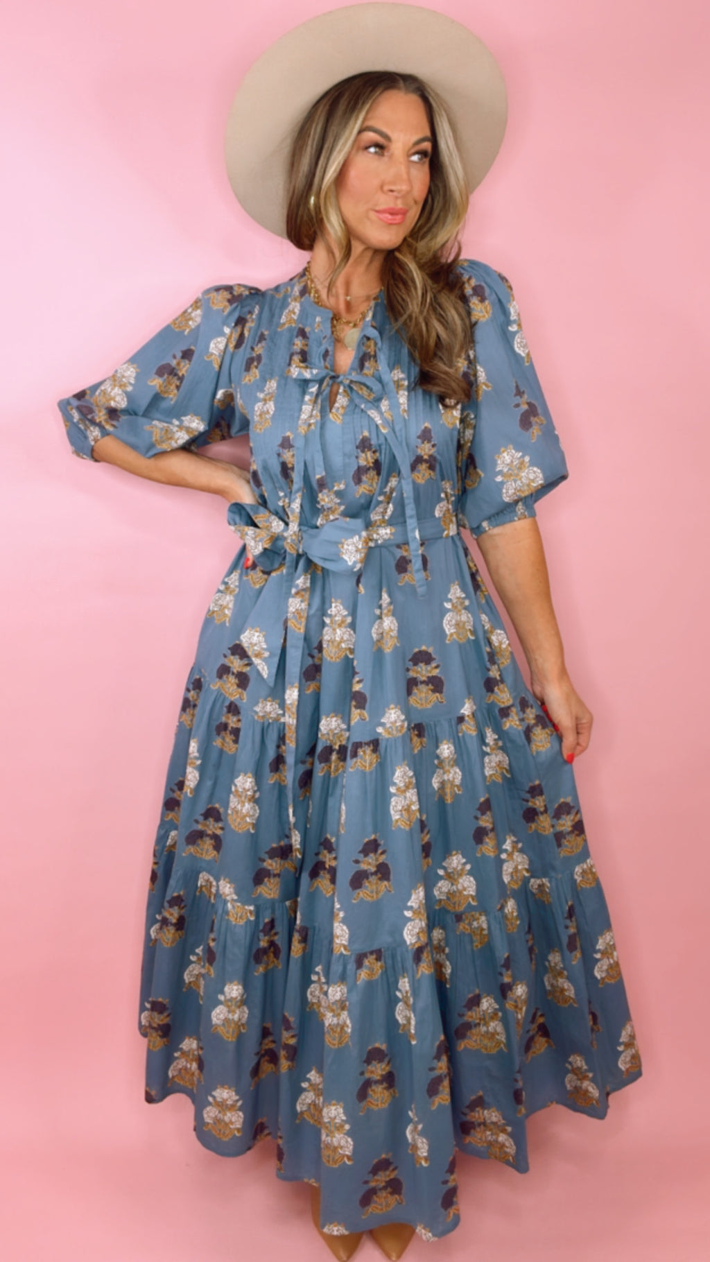 Pink Chicken Indria Maxi in Blue Flowerette