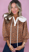 Camel Leopard Top w/ Collar (1 MEDIUM)