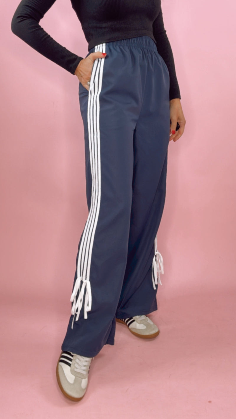 Navy Side Piping w/ Bows Track Pants