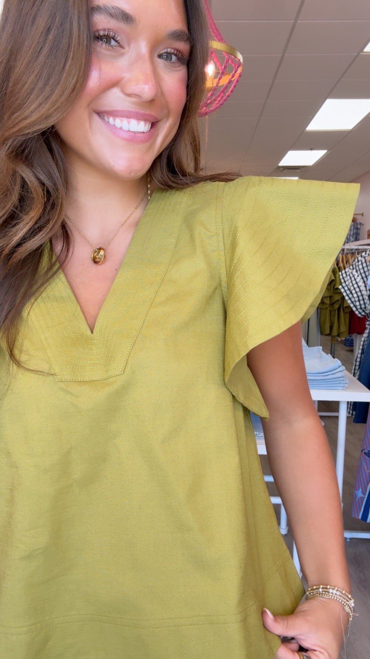 Martini Olive V Neck Flutter Slv Top