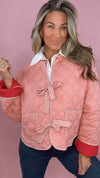 Pink Tie Front Quilted Jacket