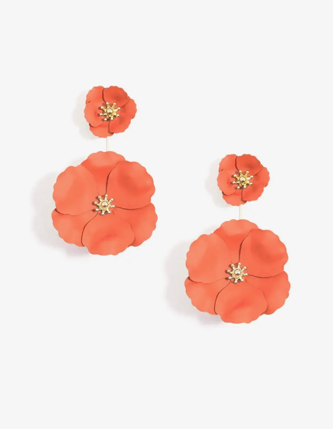 Coral Double Flower Drop Earring