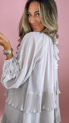 Lavender Sheer + Pleated Ruffle Nicolette Mini Dress