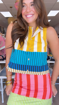 Karlie | Multi Stripe Sleeveless Button Up Skirt Set