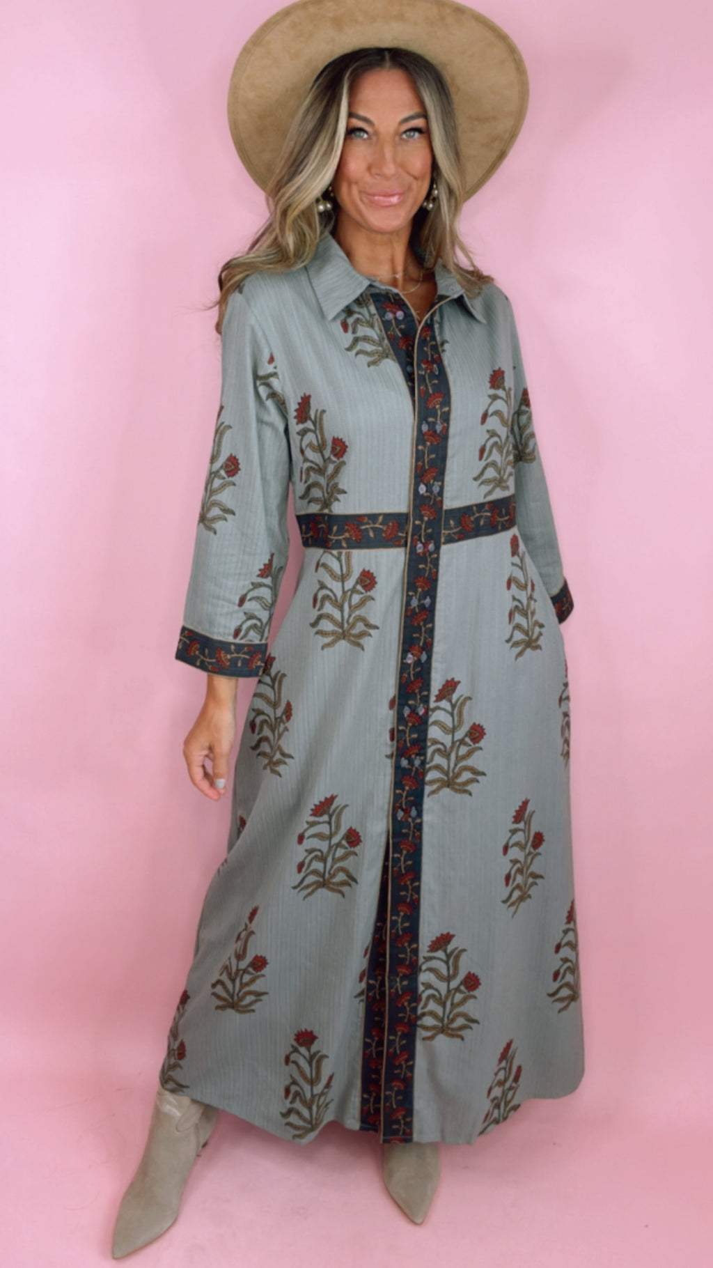 Uncle Frank Double Button Bordered Dress