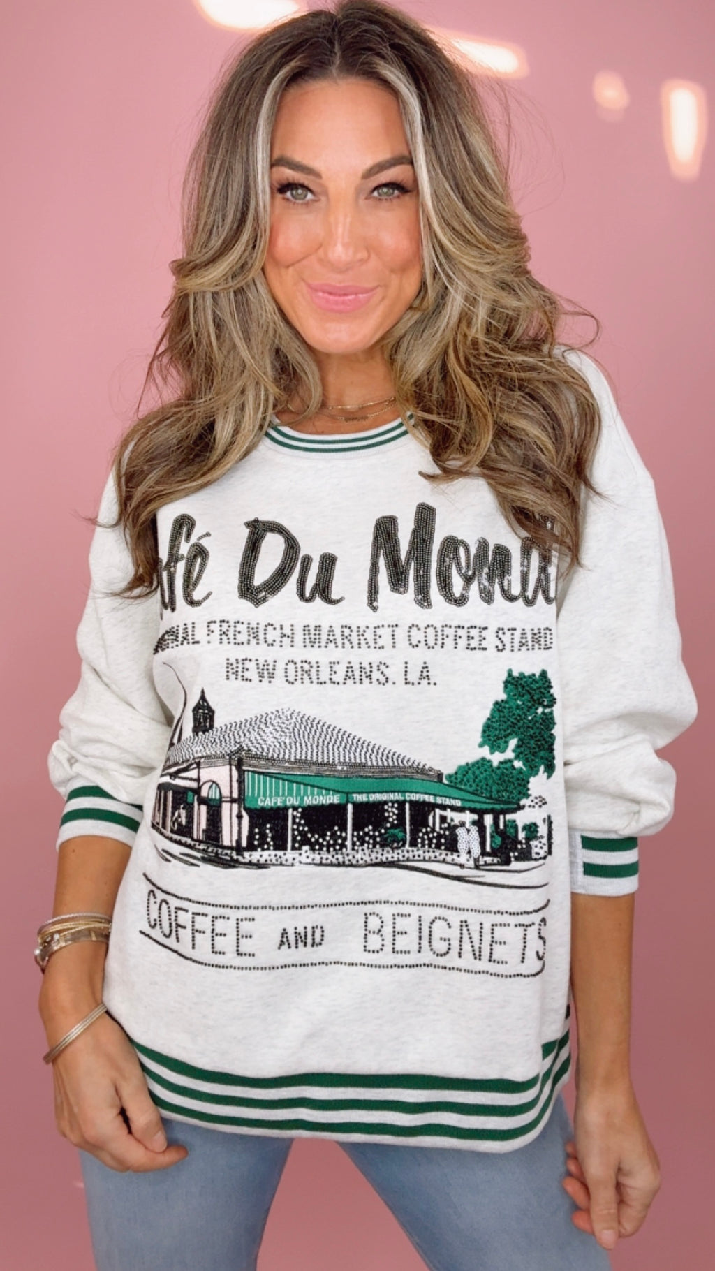 Queen of Sparkles 'Cafe Du Monde' Grey Sport Sweatshirt