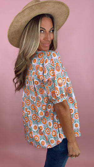Karlie Floral Button Pleat Detail Top