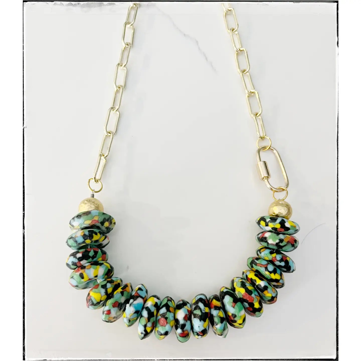 Black Multi Glass Bead Paperclip Necklace