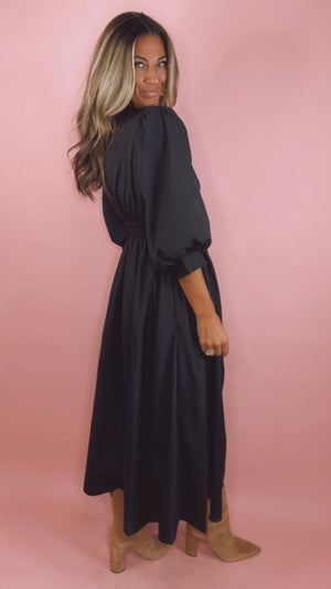 Black Zip Up Midi Dress