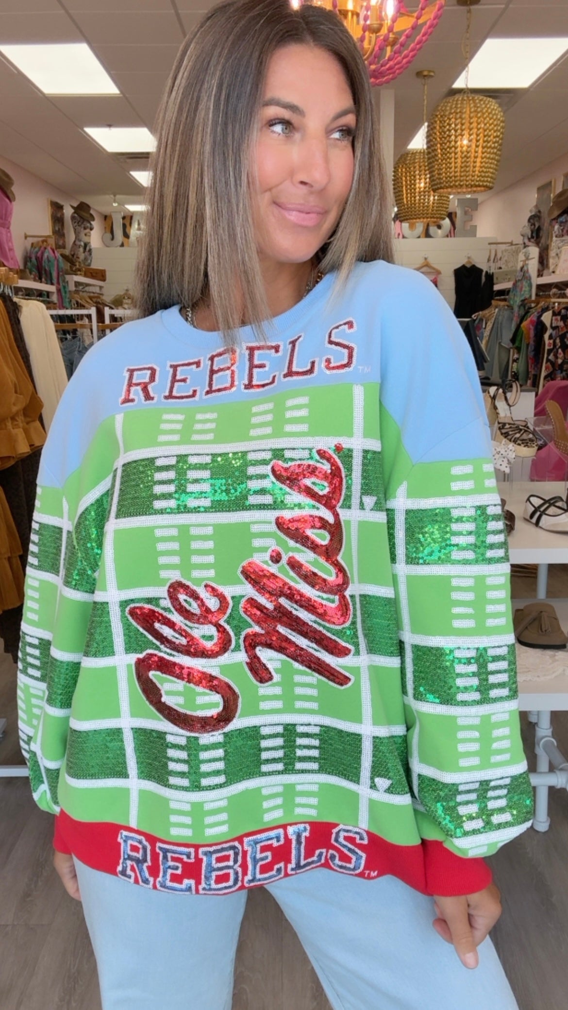 Queen of Sparkles | Colorblock Football Field Sweatshirt
