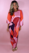 Abstract Print Pleat Puff Sleeve Midi Dress (OSF)