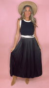 THML Black and Cream Mixed Media Pleated Midi