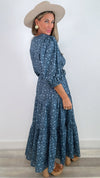 Pink Chicken Navy Garden Pintuck Indria Maxi Dress