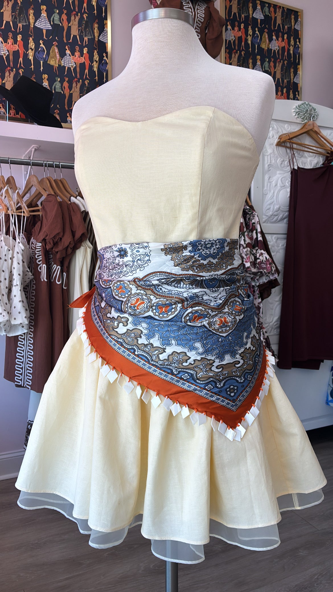 Blue/Orange Silky Printed Waist Bandana