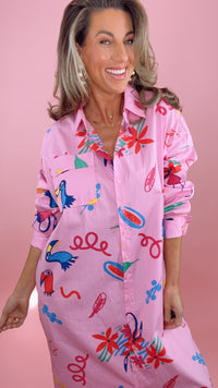 Karlie Magenta Artist Shirt Maxi Dress (MEDIUM)